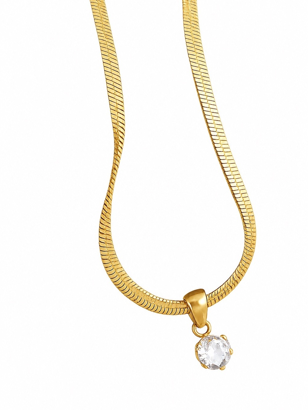 18K Gold Non Tarnish Round CZ Herringbone Necklace (7550)